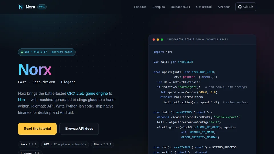 Screenshot of the Norx website